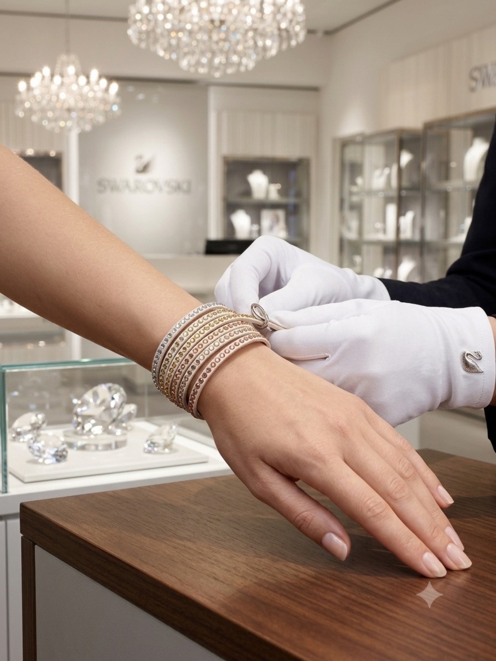 Swarovski Rose Gold Multi-Row Crystal Wrap Bracelet